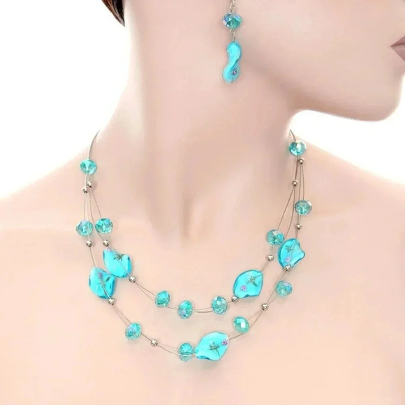 Copper Blue Murano Glass and Blue beaded Necklace & matching Earring Set - Picture 1 of 1